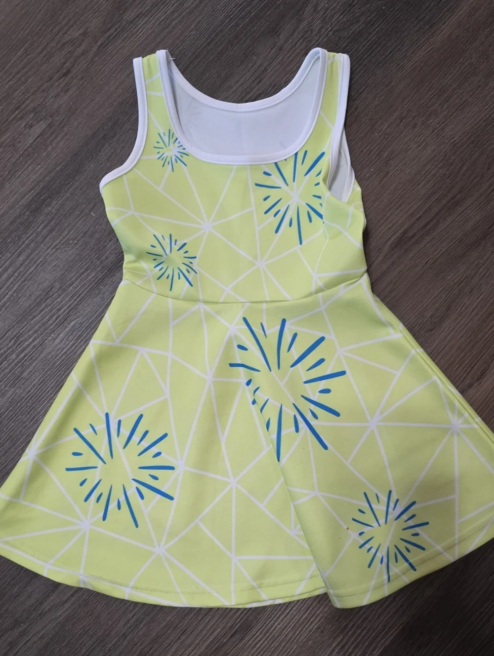 Girls Lime Green Geo-Print Skater Dress with Blue Burst Motif